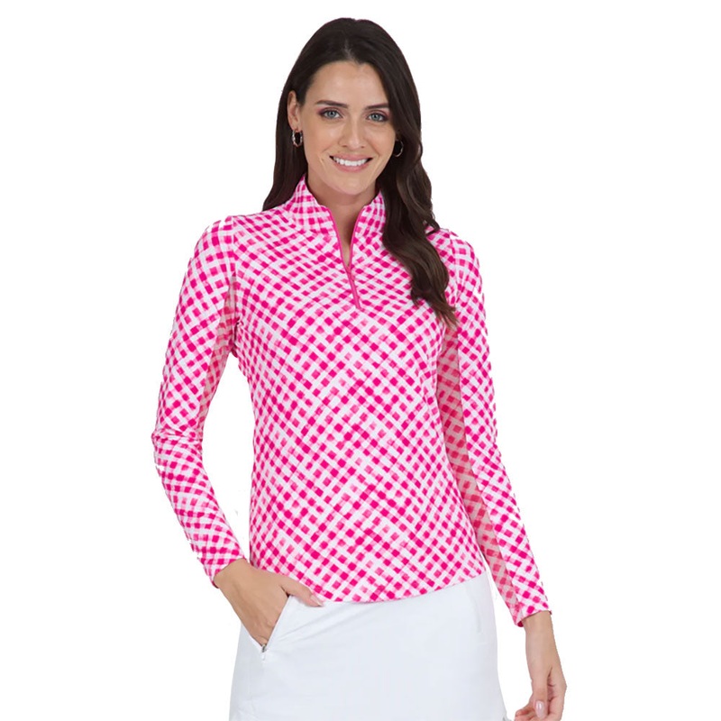 Ibkul Gingham Check Essential Mock Womens Golf Quarter-Zip