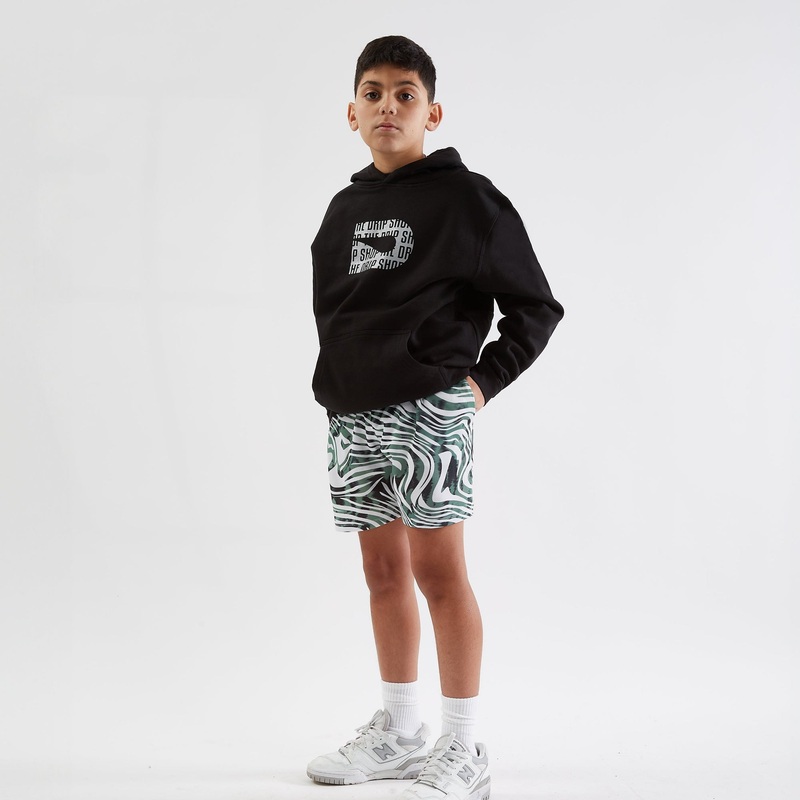 The Drip Shop Kids’ Camo Swirl Shorts Green Youth Small