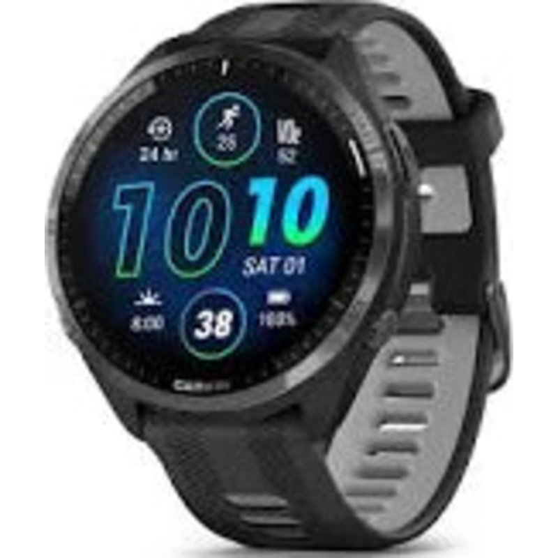 Garmin Forerunner 965 00-Carbon Gray DLC Titanium Bezel with Black Case and Black/Powder Gray Silicone Band