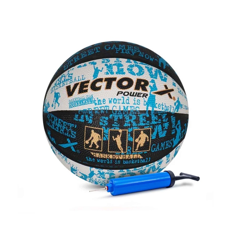 VECTOR X POWER Basketball With Pump and Free Air Needle – Size-7 | Kibi Sports Black-White-Blue 7