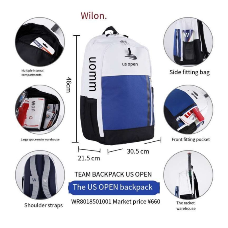 WILSON US OPEN TEAM BAG PACK WH/BLUE