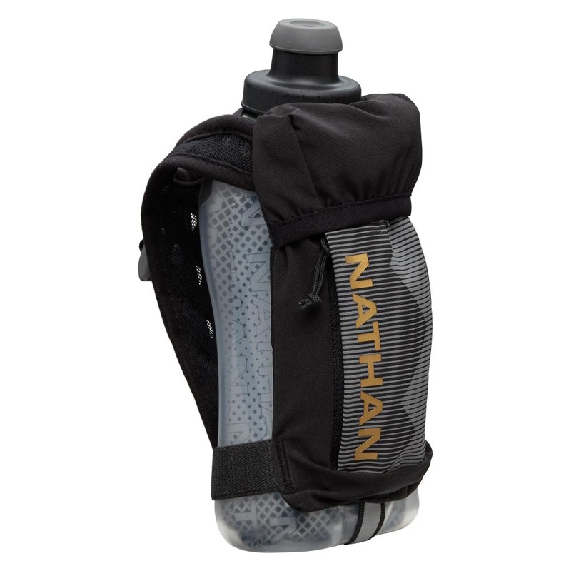 Nathan QuickSqueeze Plus Insulated Handheld Bottle 12oz Black/Gold-00108