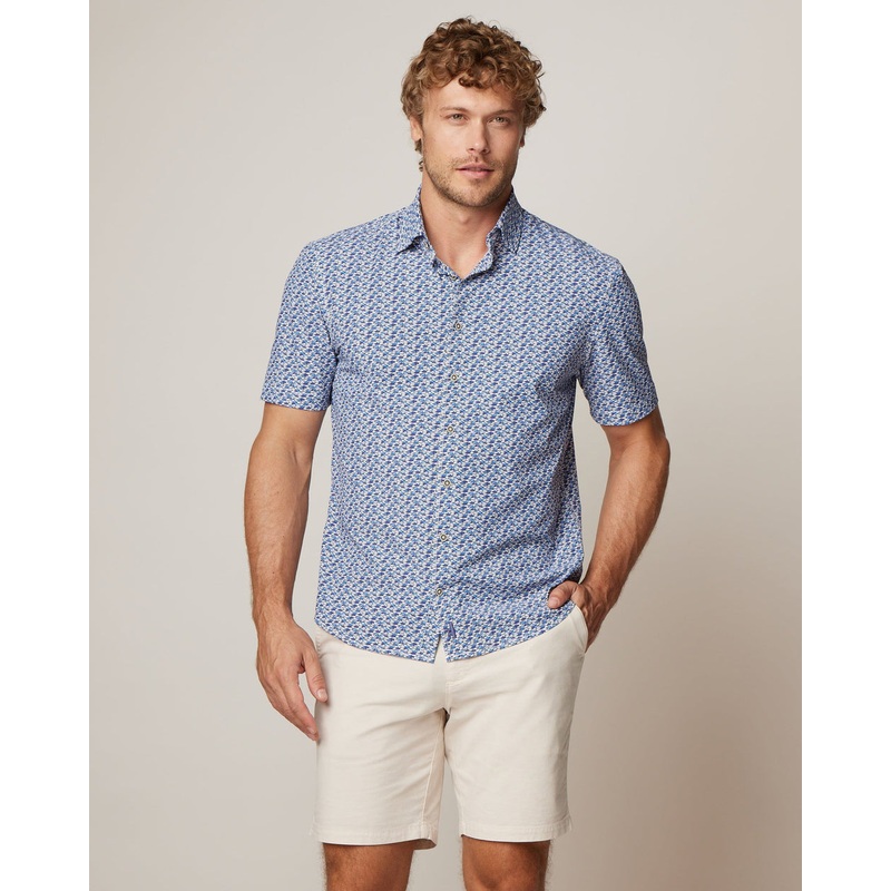 Johnnie-O Men’s Bento Jersey Knit Button Up Shirt Lake Small