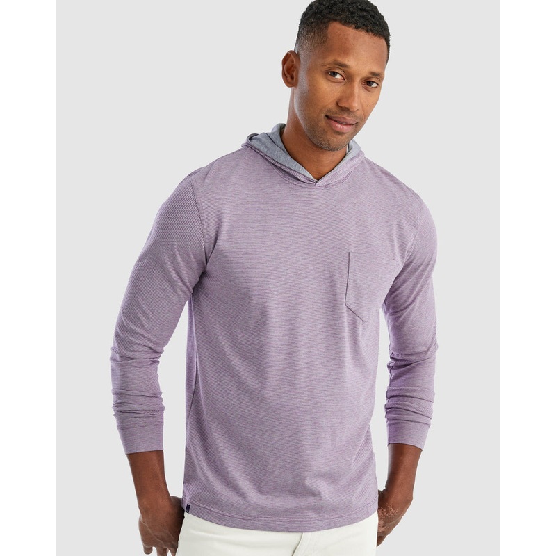 Johnnie O Mens Gunnar Striped Long Sleeve Hooded T Shirt Raspberry Small