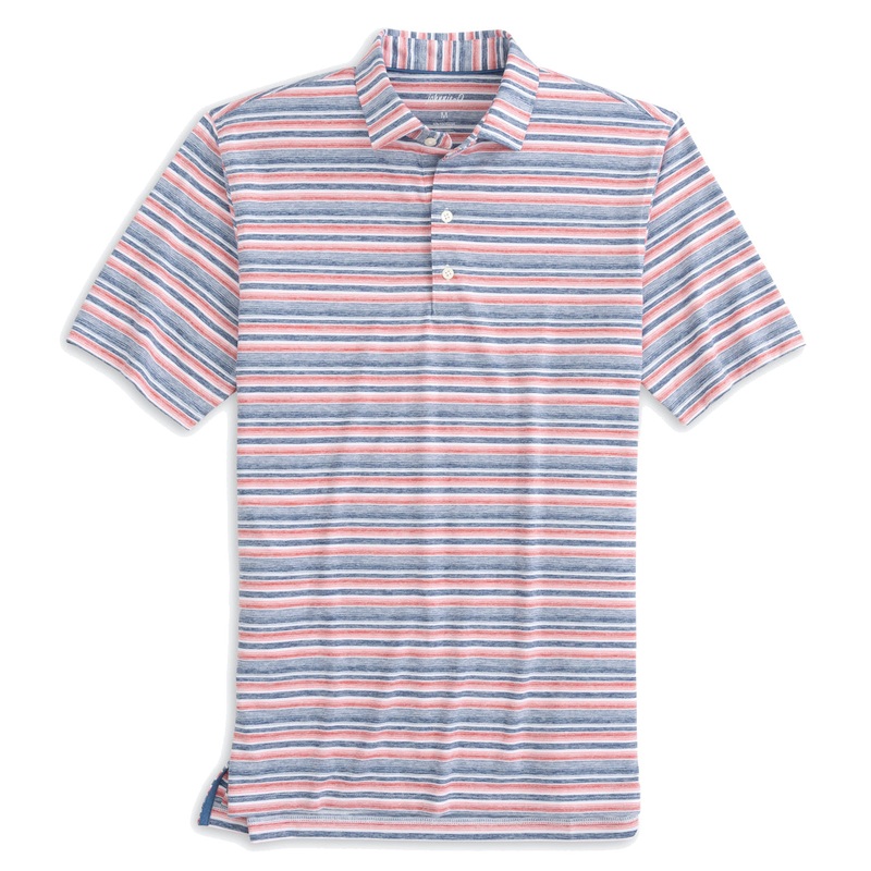Johnnie O Mens Gully Performance Striped Polo Small Lake
