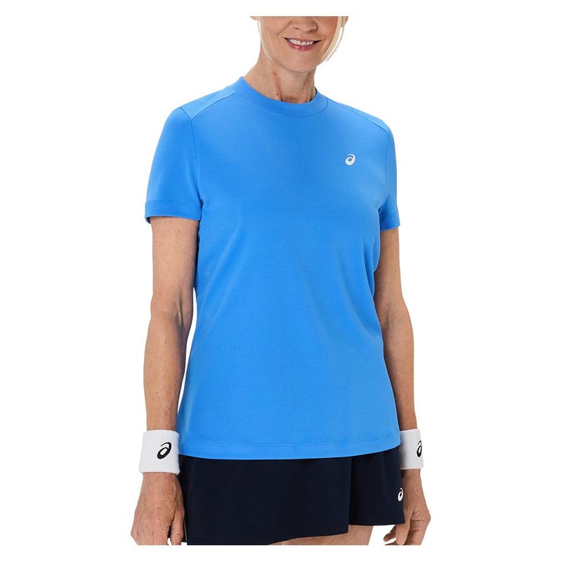 Women`s Court Short Sleeve Tennis Top Blue Coast