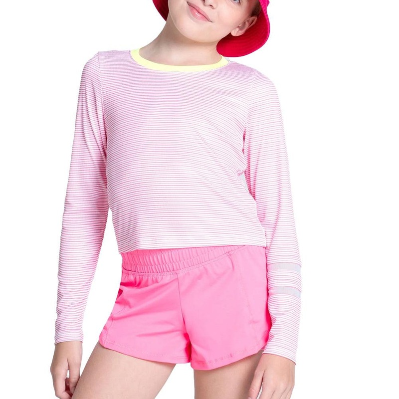 Girls` Victory Steak Long Sleeve Tennis Top Pink