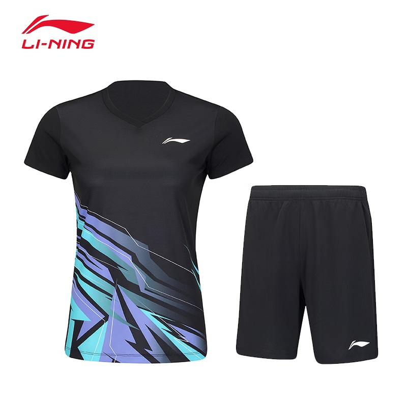 LI-NING Women’s Game Shirt and Shorts Set AATV014 Black M