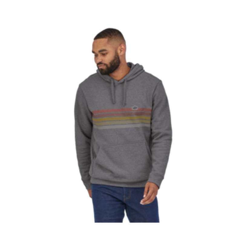 Patagonia Mens Line Logo Ridge Stripe Uprisal Hoody Gravel Heather-GLH Small