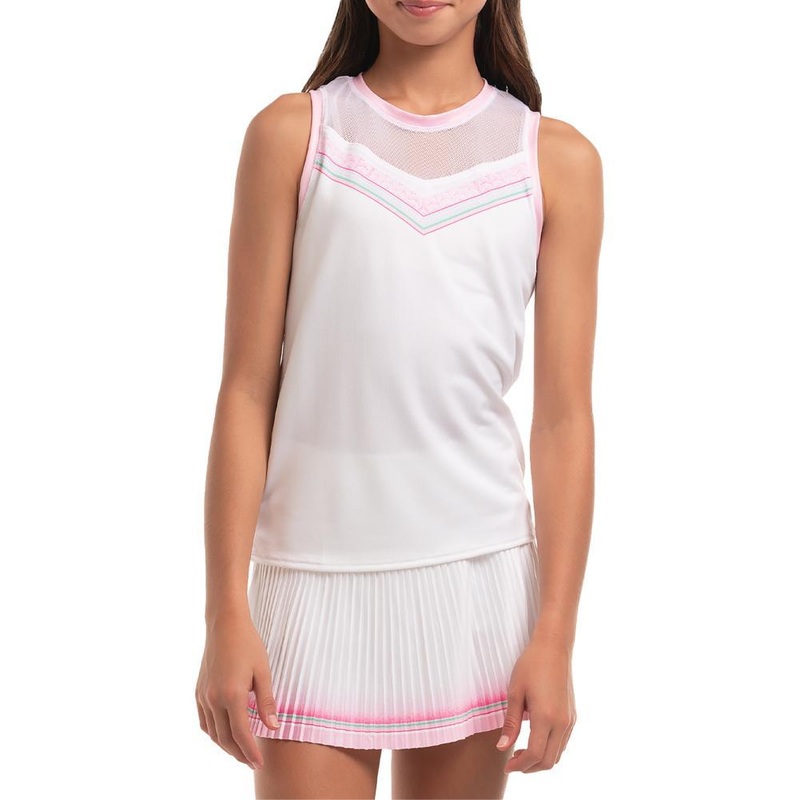 Girl’s Retro Deco Tie Back Tennis Tank White