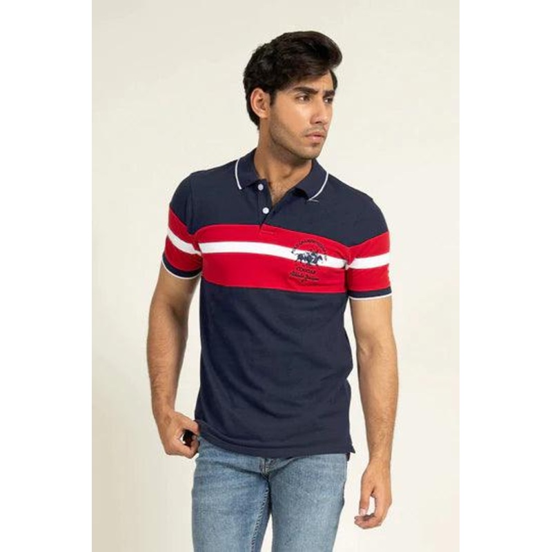 Navy Contrast Panel Polo XS