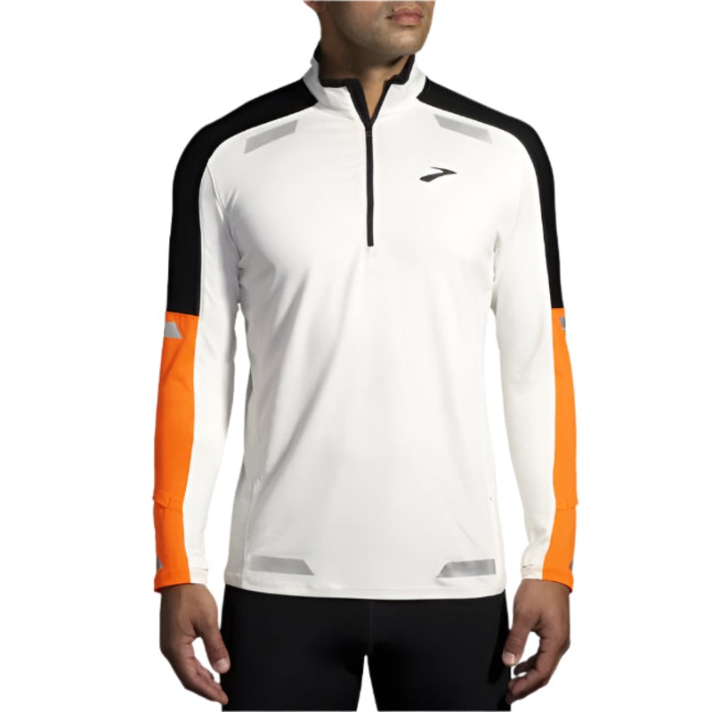 Brooks Men’s Run Visible 1/2 Zip 2.0 Ecru/Fluoro Flash/Black-167 Small