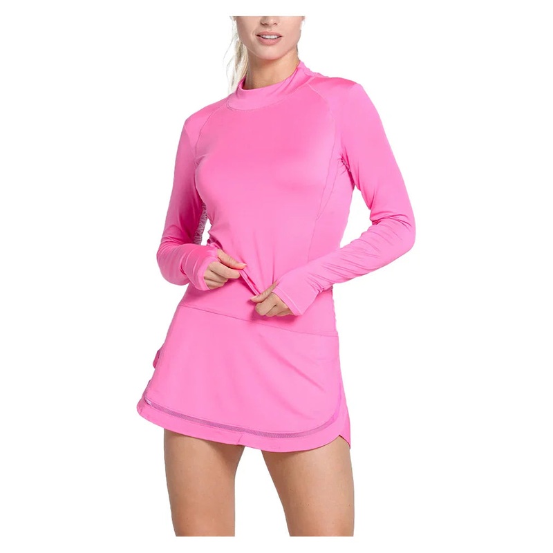 Women`s Mock Neck Hip Fit Long Sleeve Tennis Top Taffy