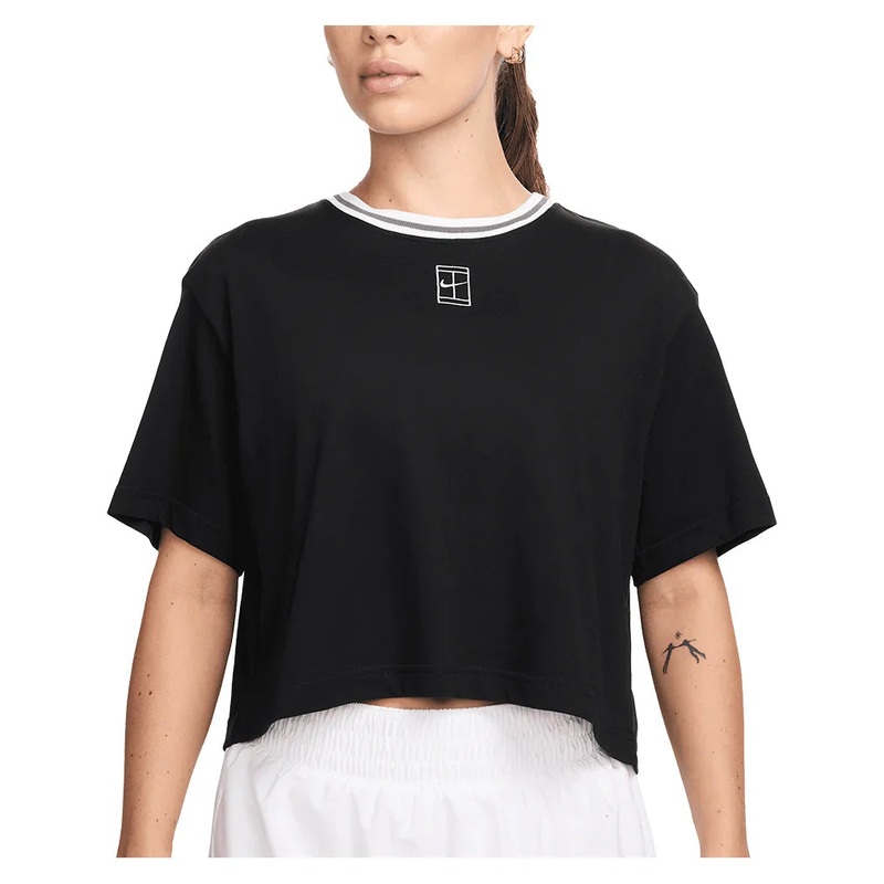 Women`s Dri-FIT Heritage Tennis Crop Top Black and White