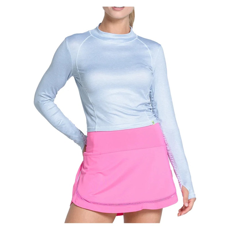 Women`s Mock Neck Hip Fit Long Sleeve Tennis Top Heather Grey