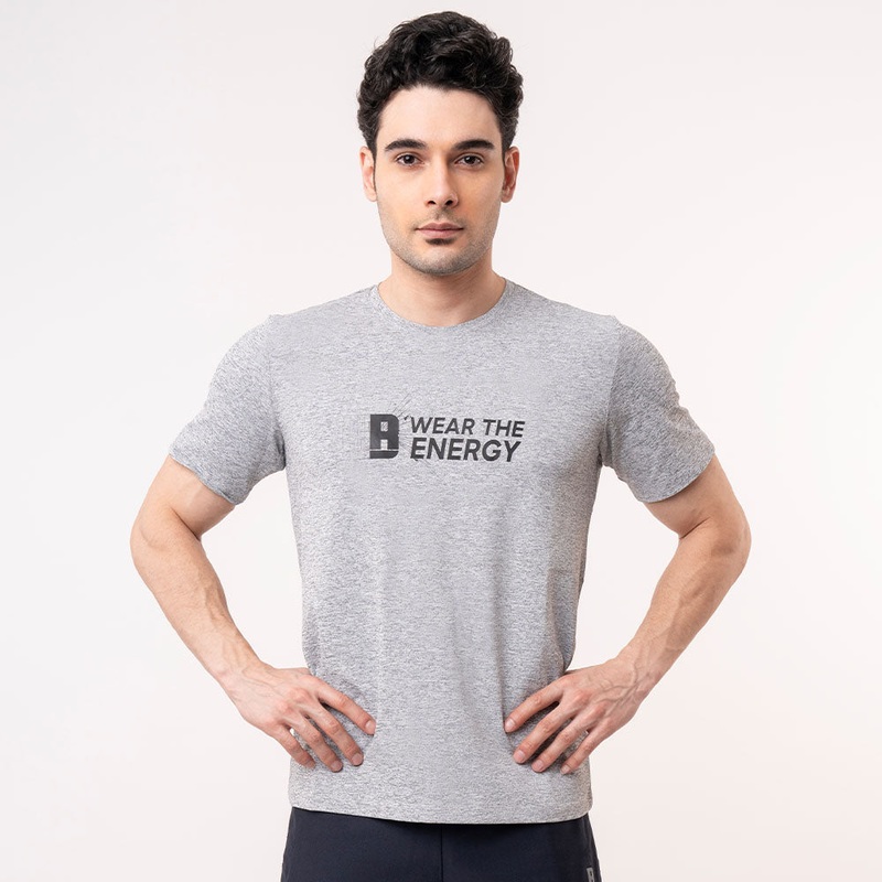 Printed Crew Neck Tee – Grey Melange Athletik | Kibi Sports XS