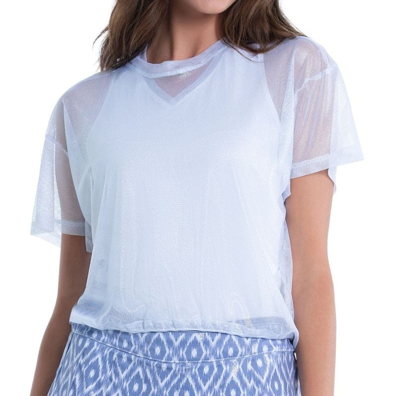 Women’s Lucky in Love Ikat Pearlized Mesh Short Sleeve Top Small