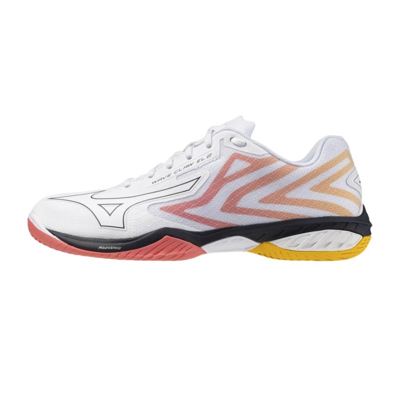 MIZUNO WAVE CLAW EL 2 UNISEX Badminton Shoes – White/Baritone Blue/Calypso Coral US(M) 6/ US(W) 7.5/ UK 5/ EU 38/ 24 CM