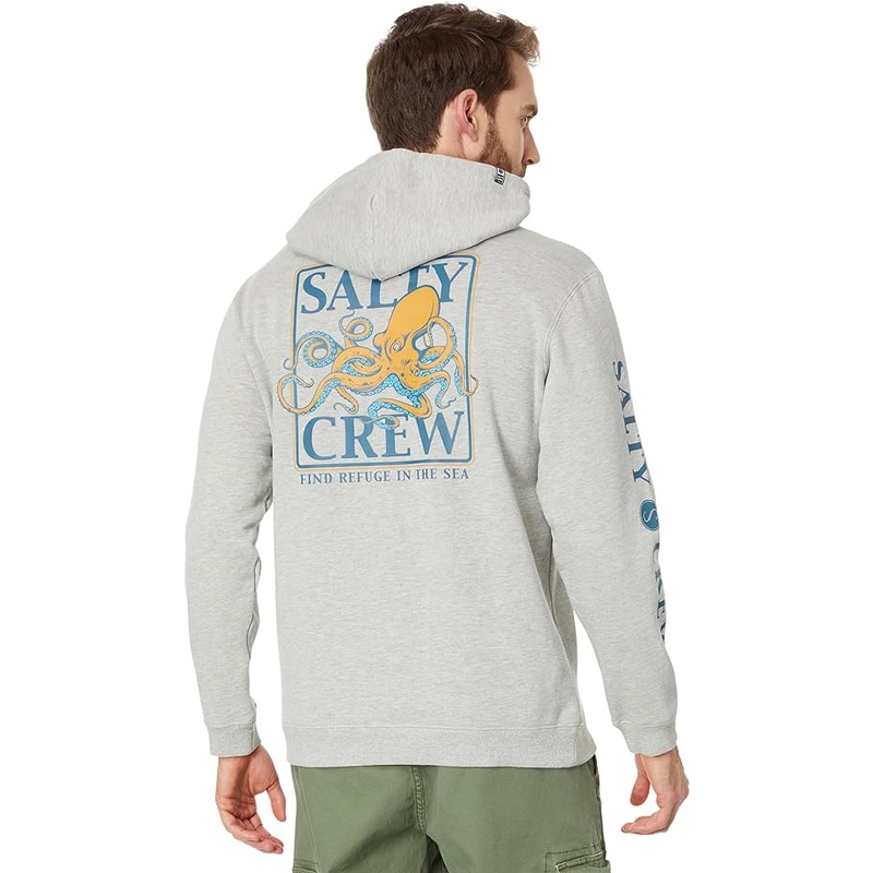 Salty Crew Mens Ink Slinger Hooded Fleece Sweatshirt Grey Heather Small