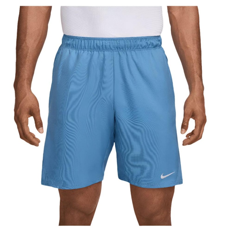Men`s Dri-FIT Victory 9 Inch Tennis Short Blue Beyond and White