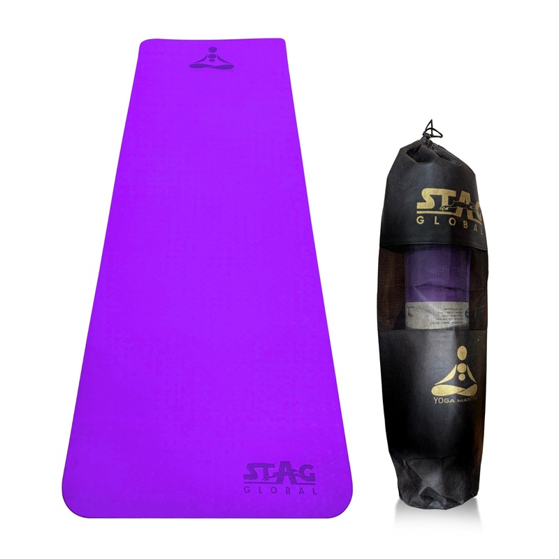 STAG GLOBAL Yoga Mantra Plain Purple Mat With Bag, 4MM Thickness | Kibi SPorts