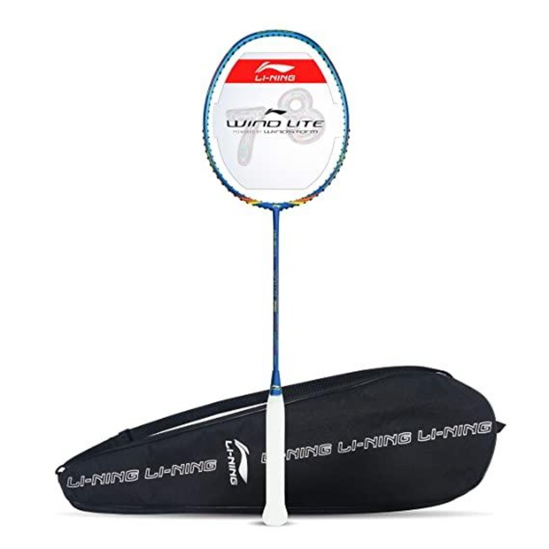 Li-Ning Wind Lite 700 Carbon Fibre Unstrung Badminton Racket with Full Cover, Navy/Red, s1 | KIBI Sports