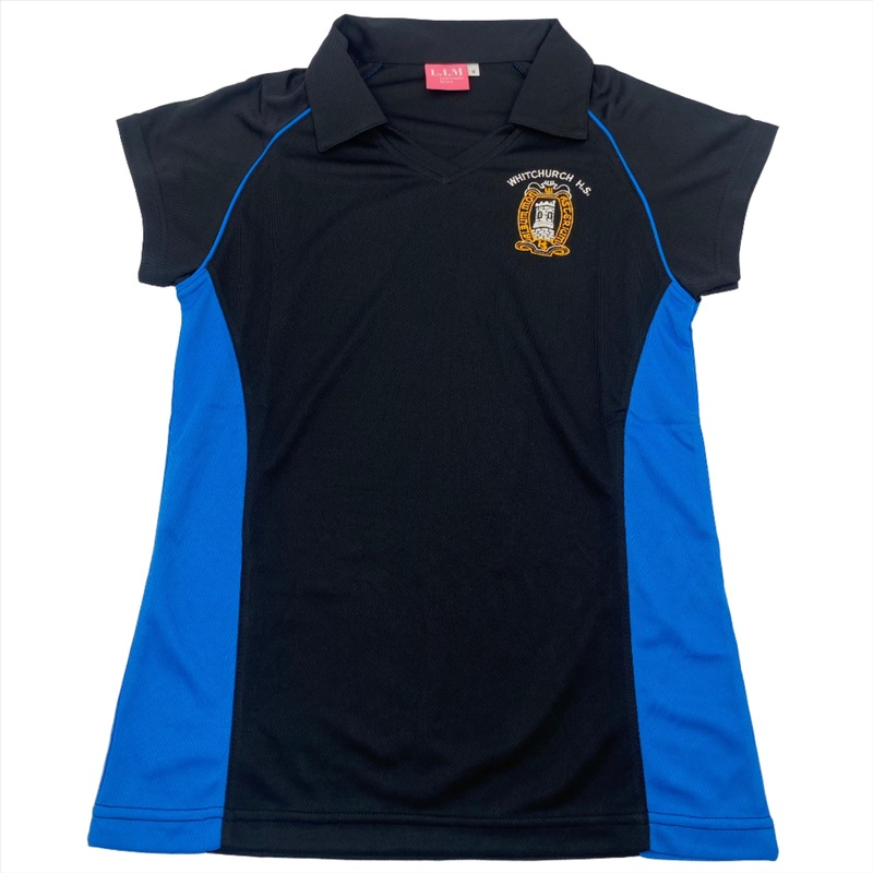 Whitchurch High School Fitted PE Polo JS 9/10 BLACK/SKY