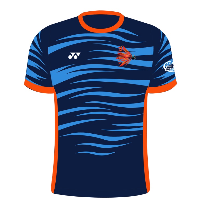 North Wiltshire T003MC Tiger Wave Crew Neck Men XS Navy/Sky/Orange