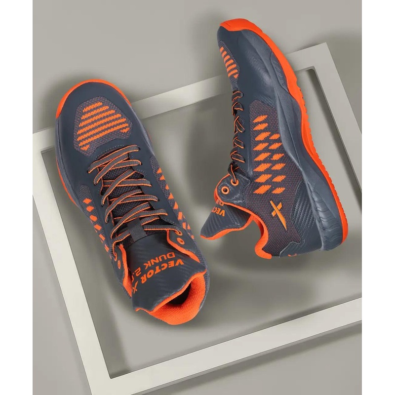 VECTOR X DUNK-2.0 Walking Basketball Shoes For Men (Grey, Orange) | KIBI Sports Black-Orange 6 UK