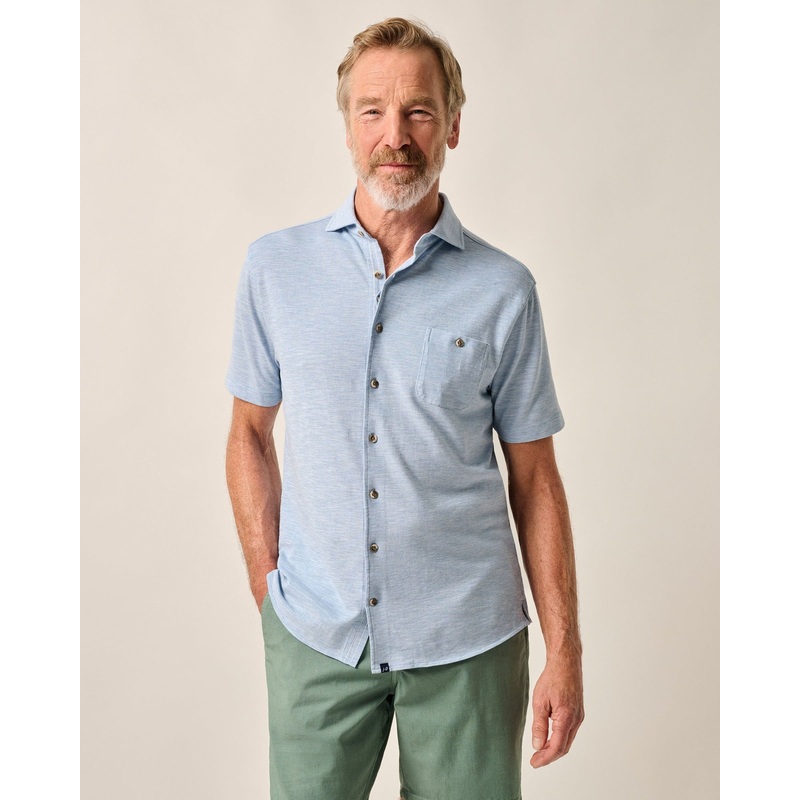 Johnnie-O Men’s Tasca Short-Sleeve Knit Pique Button-Down Shirt Laguna Blue Small