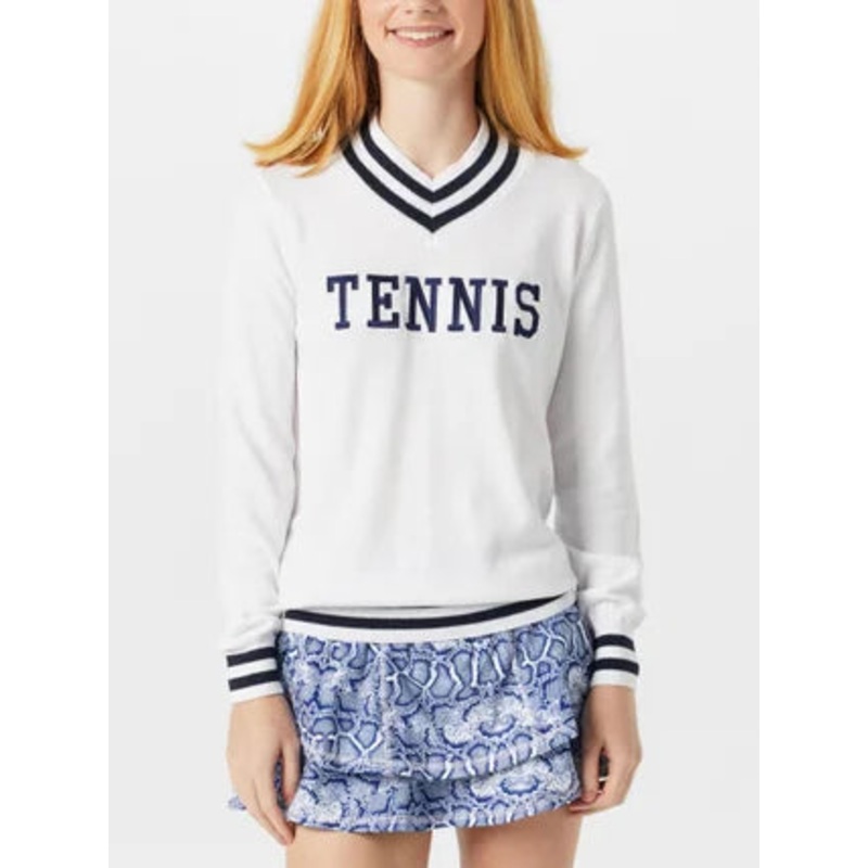 Women’s Bubble Hatton “Tennis” Sweater White w/ Navy Print Small