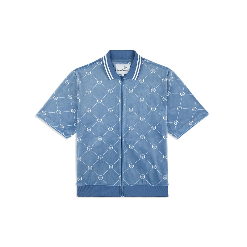 Sergio Tacchini Cosimo Velour Zip -Up Polo – Faded Denim