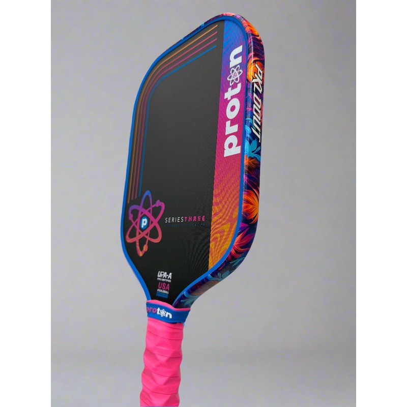 Custom Proton Series Three Pickleball Paddle – Hesacore Grip – Fancy Flamingo