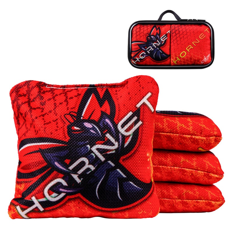 American Cornhole League COMP Red Hornet Cornhole Bags with Dual Fabric Design