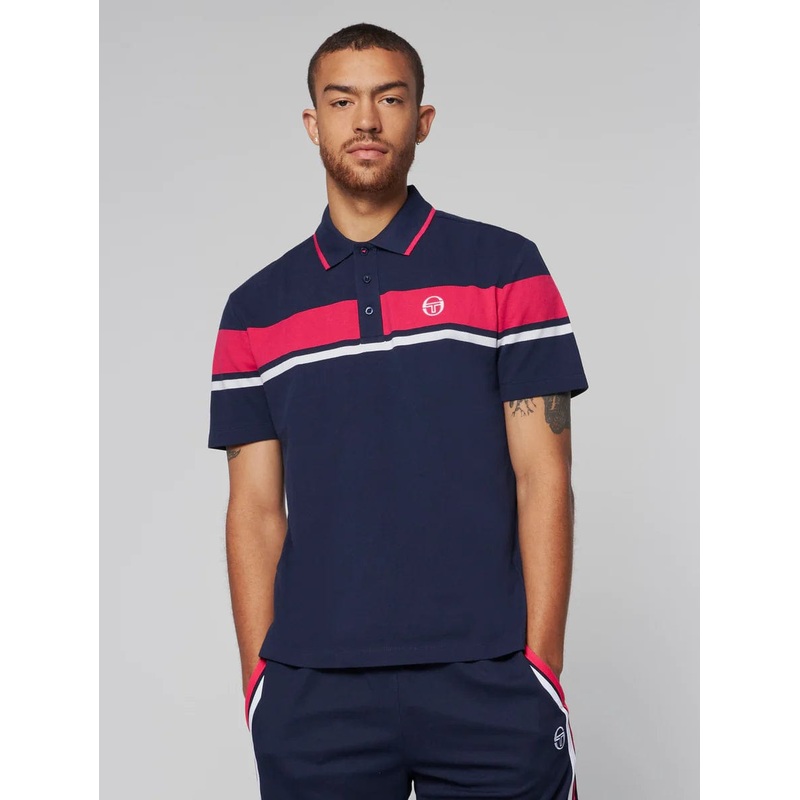 Men’s Sergio Tacchini Damarindo Tennis Polo Shirt Small Navy/ Rasberry