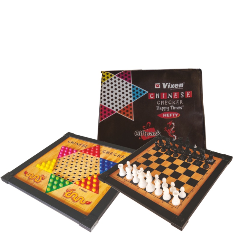 WOODEN HEFTY CHINESE CHECKER & CHESS BOARD VIXEN | KIBI SPORTS 17.5″  17.5″