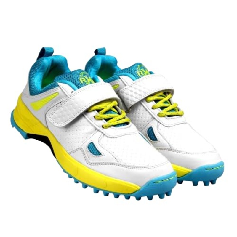 RXN Victor Cricket Rubber Studs Shoes for Mens | Kibi Sports White-LimeYellow 5