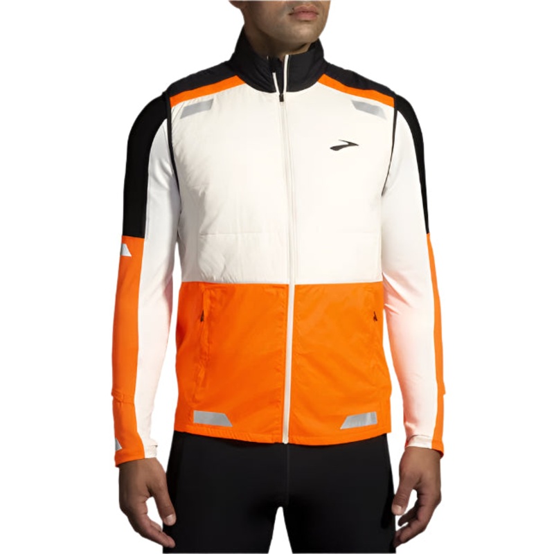 Brooks Men’s Run Visible Insulated Vest 2.0 Ecru/Fluoro Flash/Black-167 Small