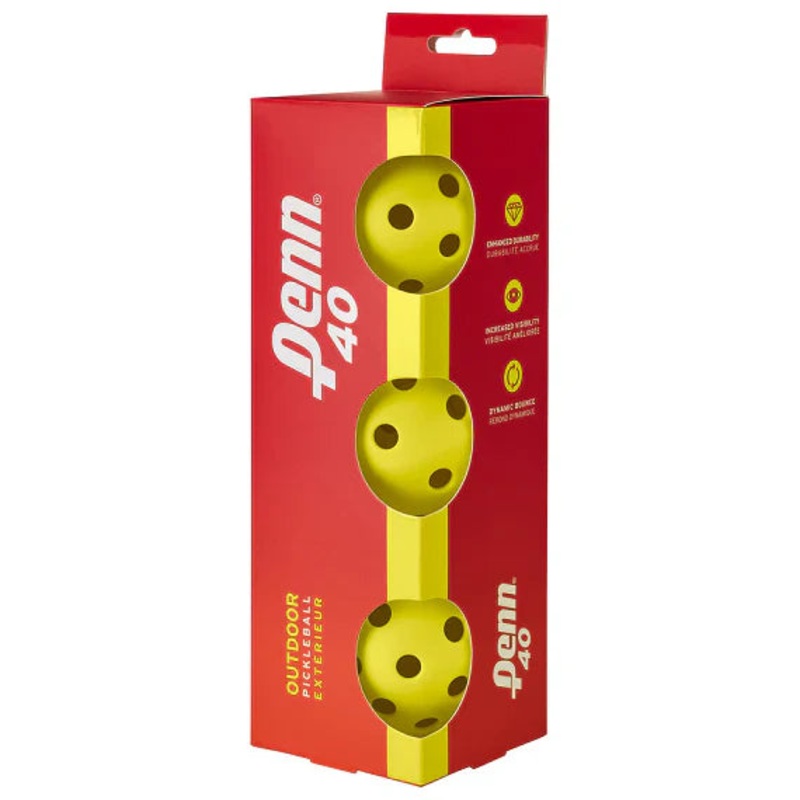 Head Penn 40 Outdoor Pickleball Ball (3 Pack) Yellow 3 Pieces