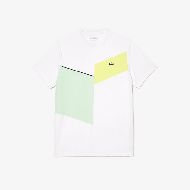 Lacoste TH1797-51 Men’s Regular Fit Tennis T-shirt [White/Flashy Yellow/Green/Navy Blue]