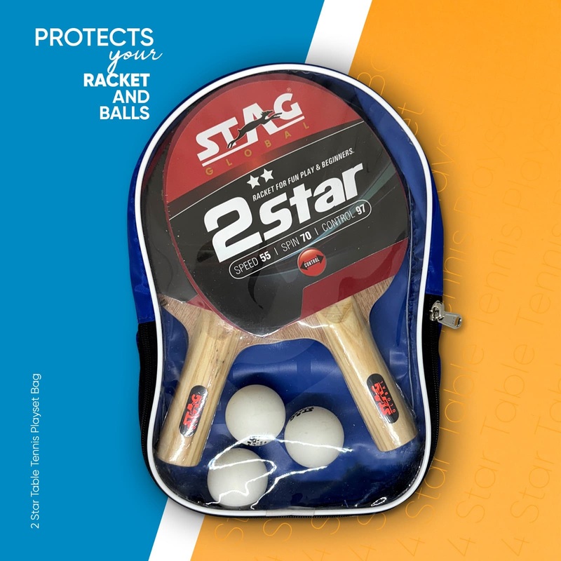 STAG GLOBAL 2 Star Table Tennis Playset with 3 Balls & Cover Complete Beginner Set | Kibi SPorts