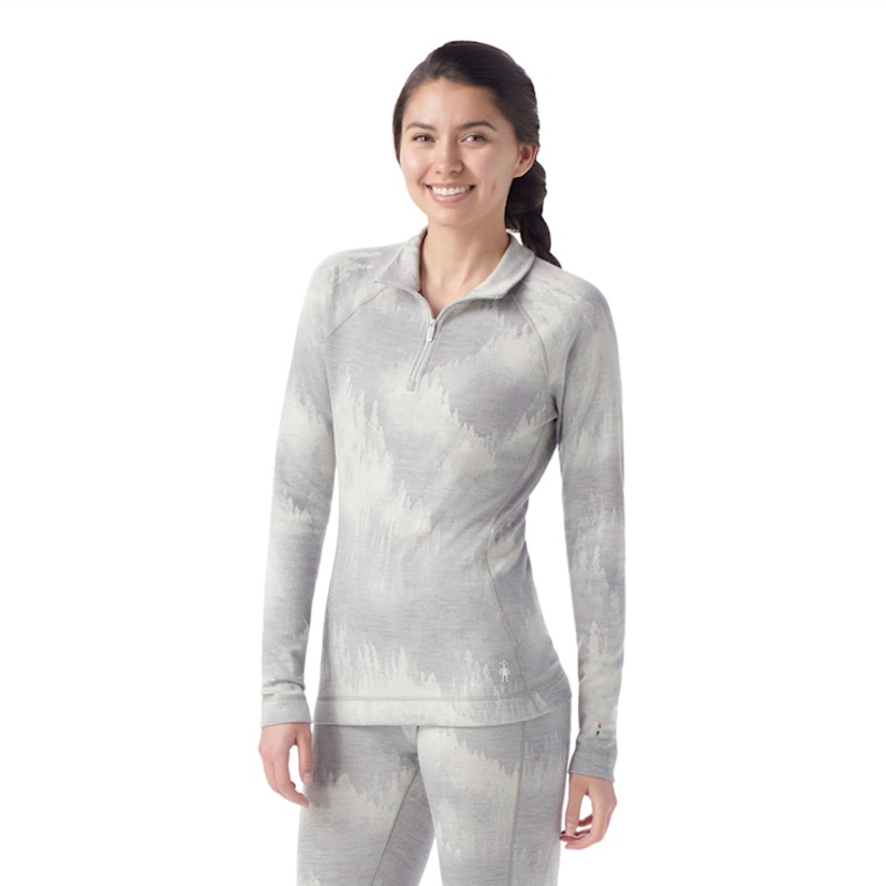 Smartwool Women’s Classic Thermal Merino Base Layer 1/4 Zip Light Gray Foggy Pines-M74 XSmall