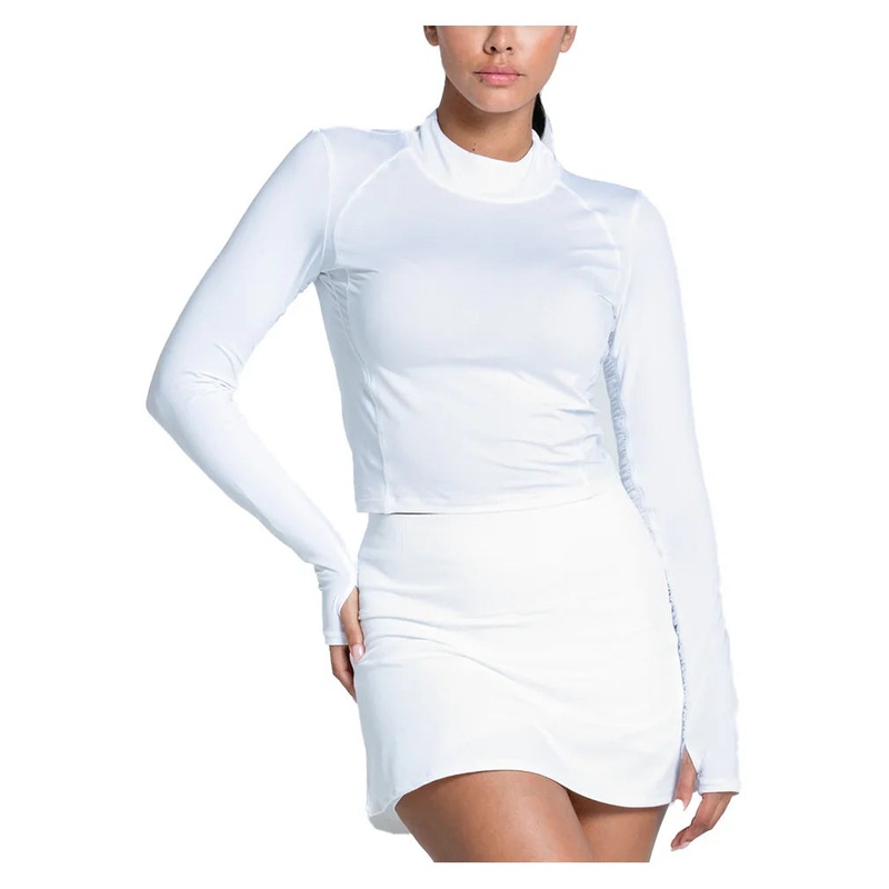 Women`s Mock Neck Hip Fit Long Sleeve Tennis Top White