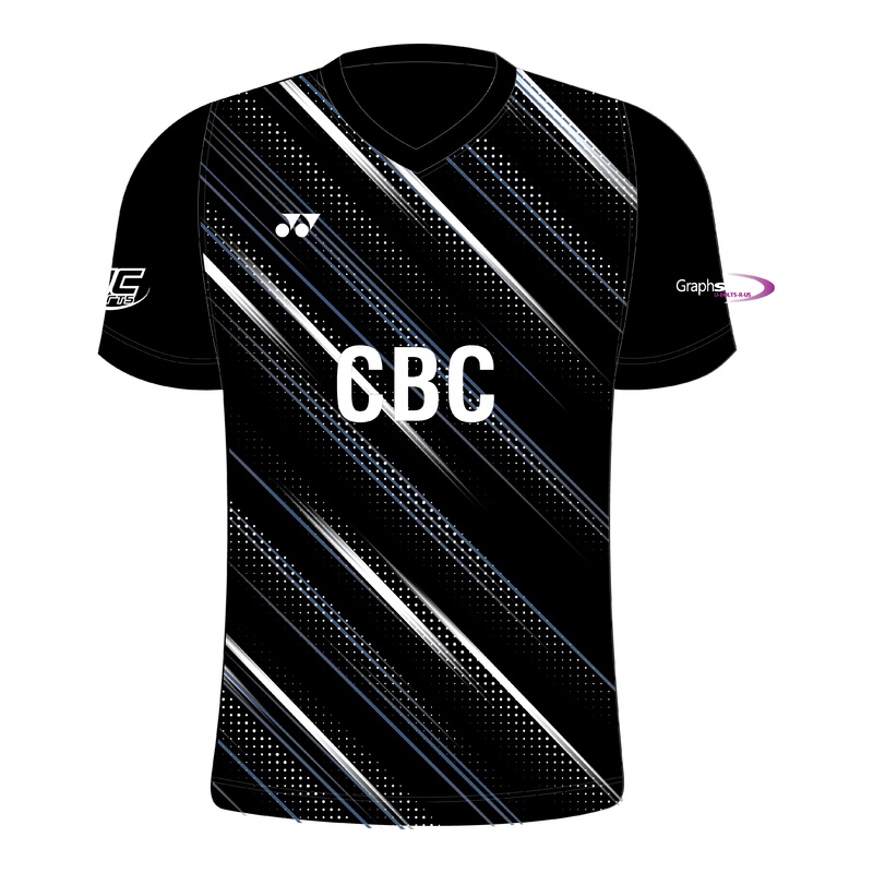 Cockermouth Badminton T011 Flash V T-Shirt Mens Black/Blue/White XS