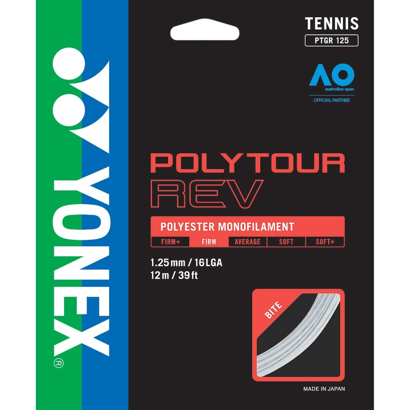 Yonex Polytour Rev 1.25mm 12m Pack Tennis String White 12m Set White